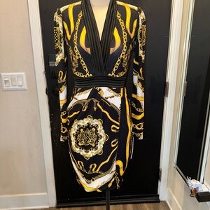 Hale Bob Black and Yellow Chain Print Dress